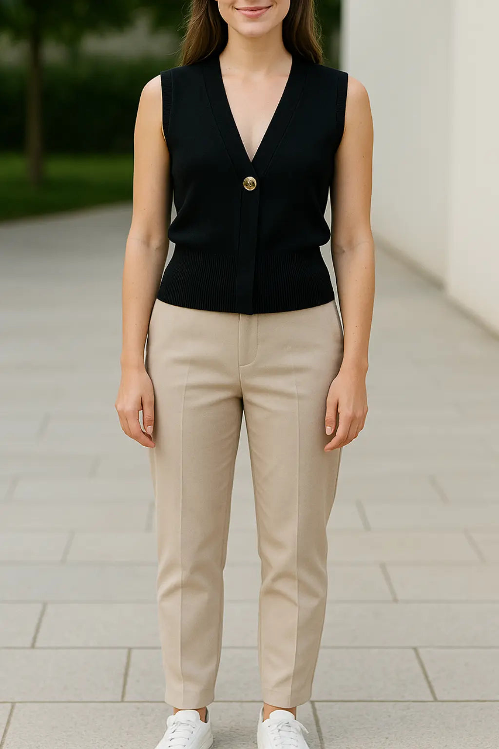 Dames V-hals Gebreide Tanktop, Effen Kleur Zomer Mouwloos Shirt | VIQA VIQA© NEDERLANDZwart / L