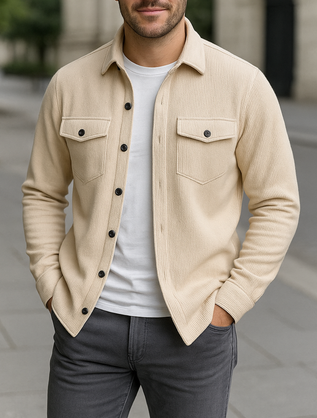 Heren Corduroy Jas, Staande Kraag Knoop-Op Casual Herfst Dagelijkse Effen Kleur Jas | VIQA VIQA© NEDERLAND