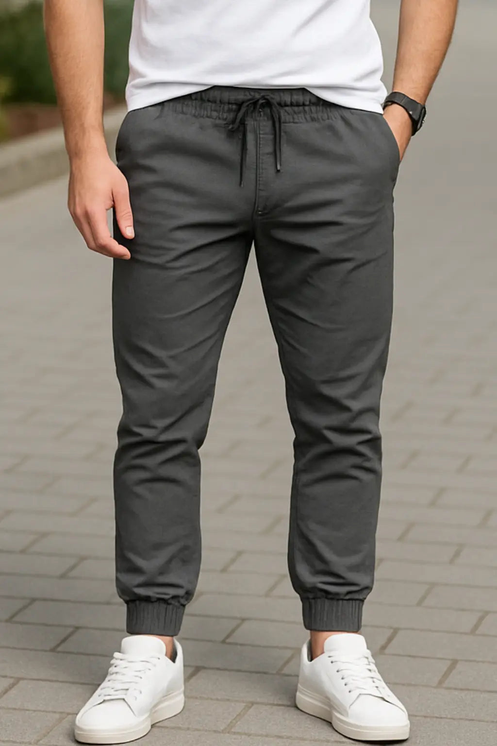 Heren Slim Pasvorm Werkbroek, Casual Broek Met Manchetten, Trendy Streetwear | VIQA VIQA© NEDERLANDGrijs / 2XL
