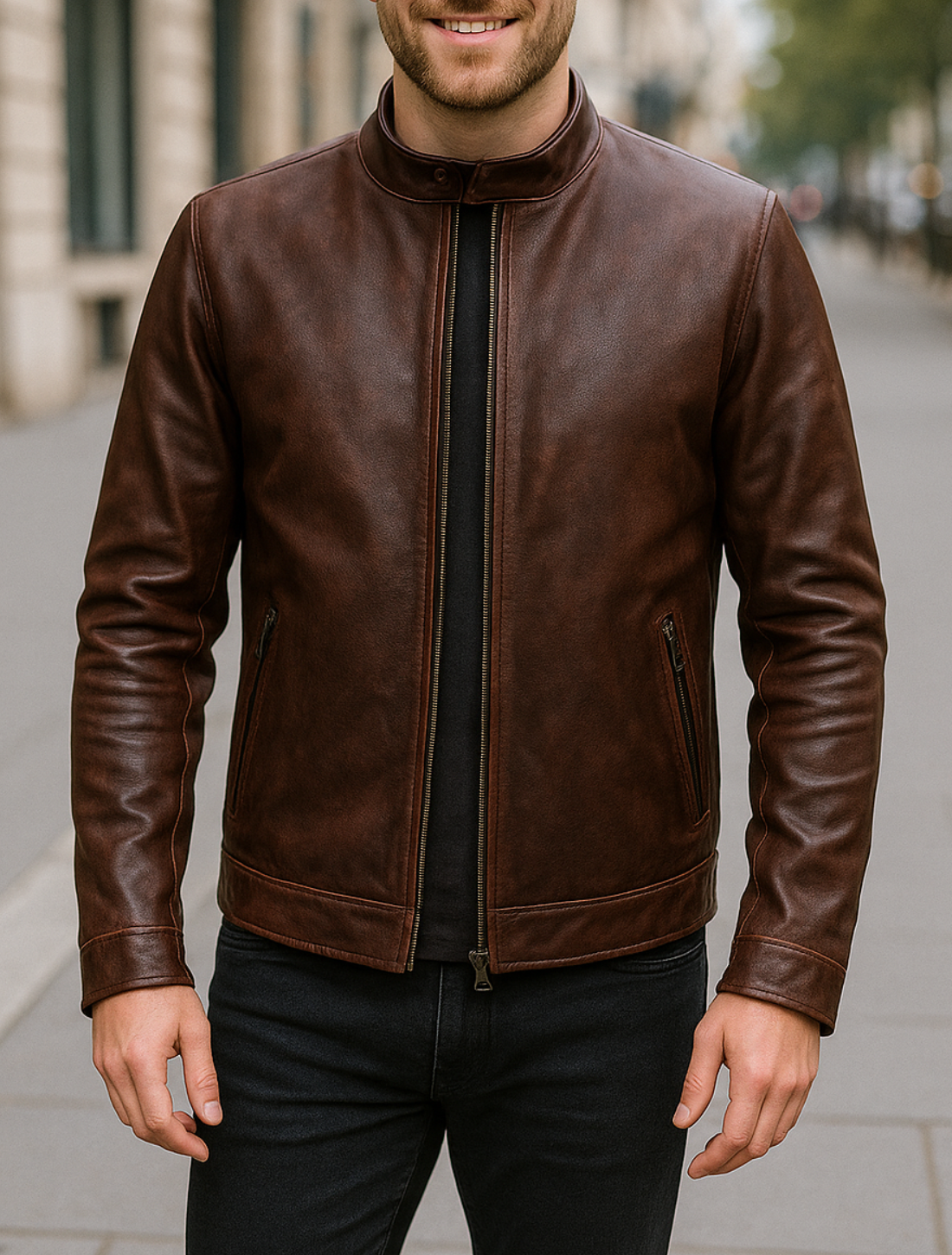 Leren Jas Voor Heren, Echte Schapenvacht Rundleren Jas, Klassieke Herfst En Winter Bikerstijl | VIQA VIQA© NEDERLAND