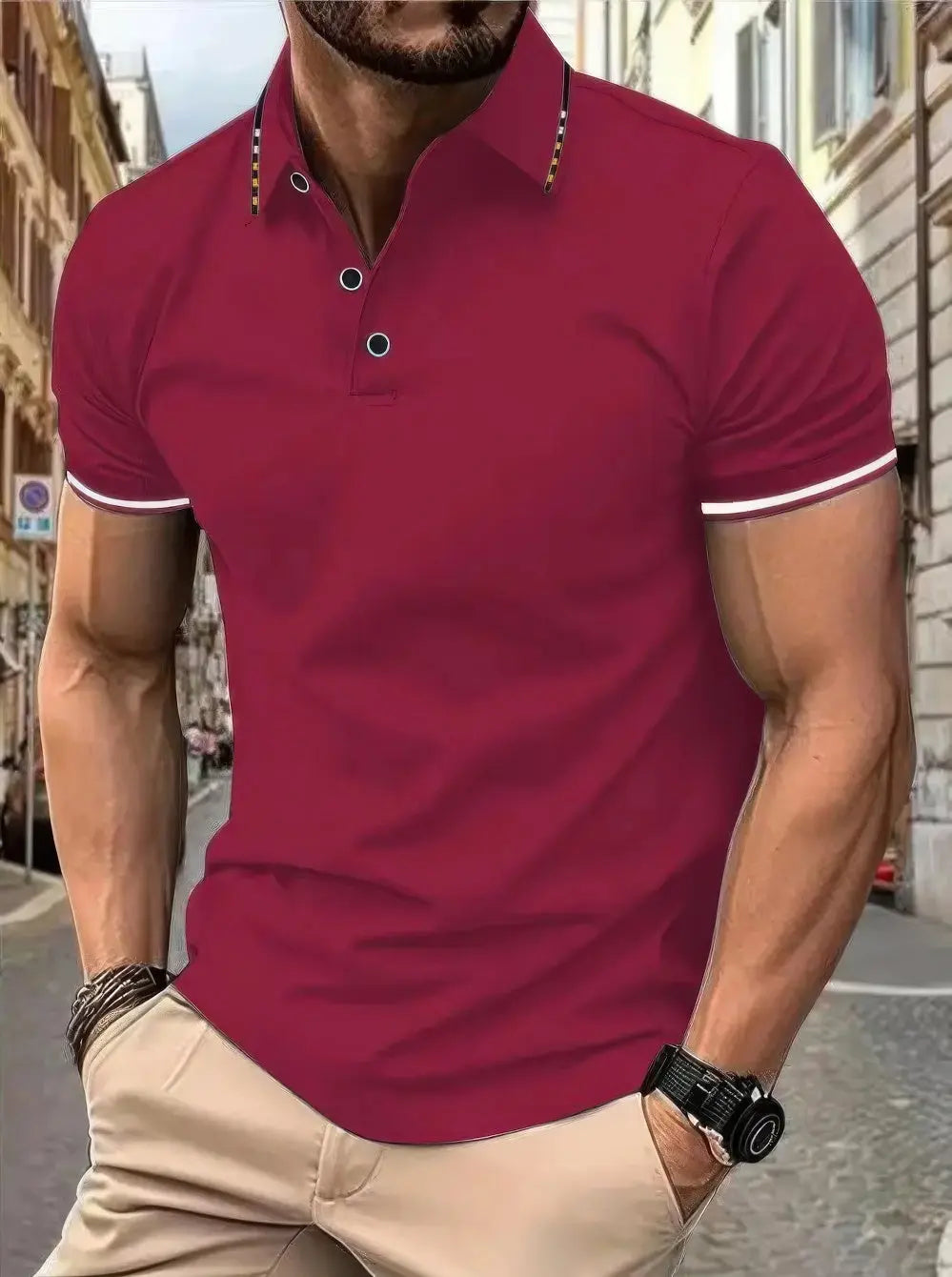 Heren Revers Polo T-shirt Met Korte Mouwen VIQA© NEDERLANDRood-3XL