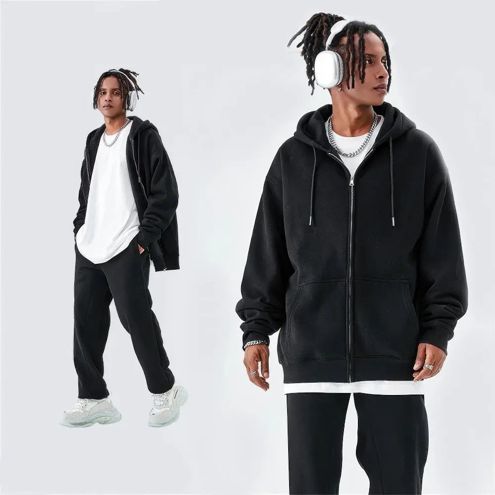 Heren Fleece Casual Hoodie Met Rits VIQA© NEDERLANDZwart-XXL