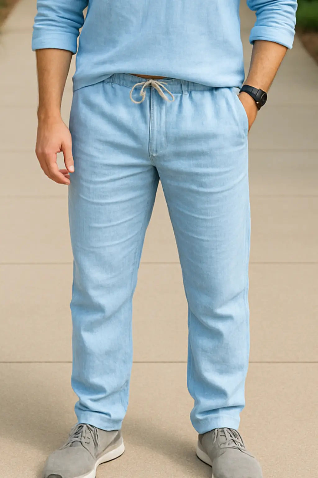 Linnen Herenbroek, Zomerse Ademende Casual Broek, Effen Kleur, Elastische Taille VIQA VIQA© NEDERLANDBlauw / 2XL