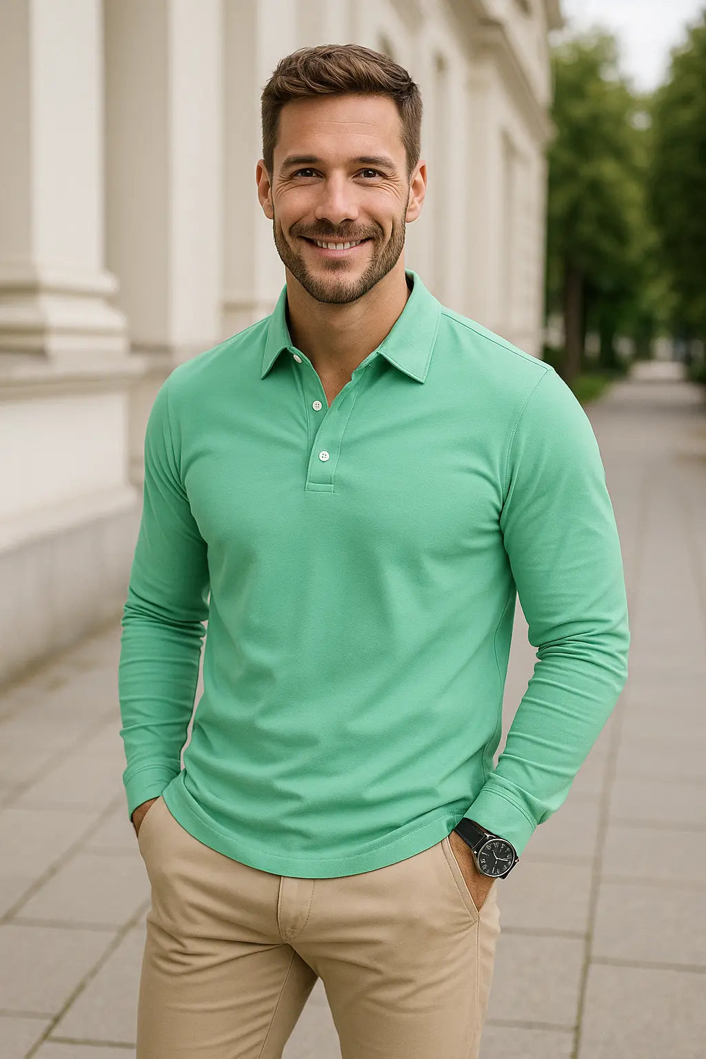 Heren Langmouwen Shirt, Wijde Pasvorm, Kralendetails, Lichtgewicht Top Voor Dagelijks Gebruik | VIQA VIQA© NEDERLAND