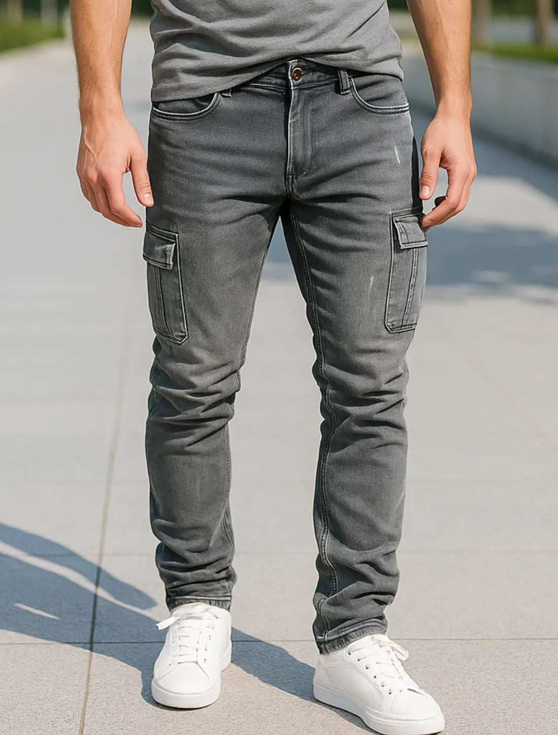 Heren Slim Fit Denim Cargo Broek, Stretch Skinny Jeans Met Zakken, Stijlvolle Casual Taps Toelopende Pasvorm | VIQA VIQA© NEDERLAND