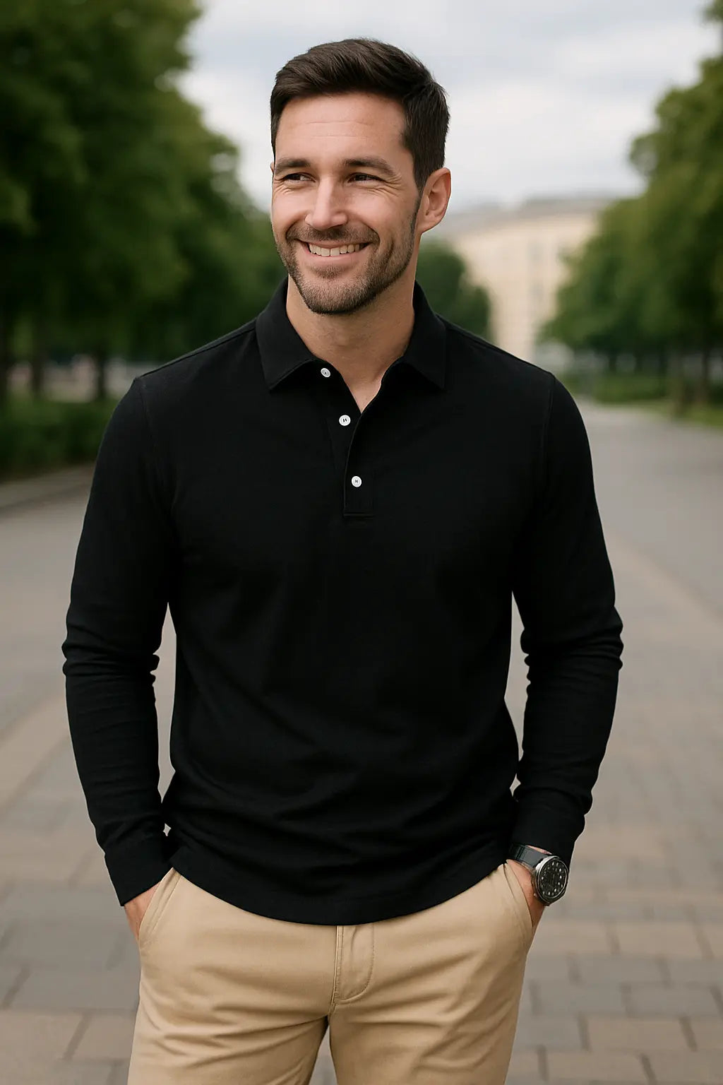 Heren Langmouwen Shirt, Wijde Pasvorm, Kralendetails, Lichtgewicht Top Voor Dagelijks Gebruik | VIQA VIQA© NEDERLAND