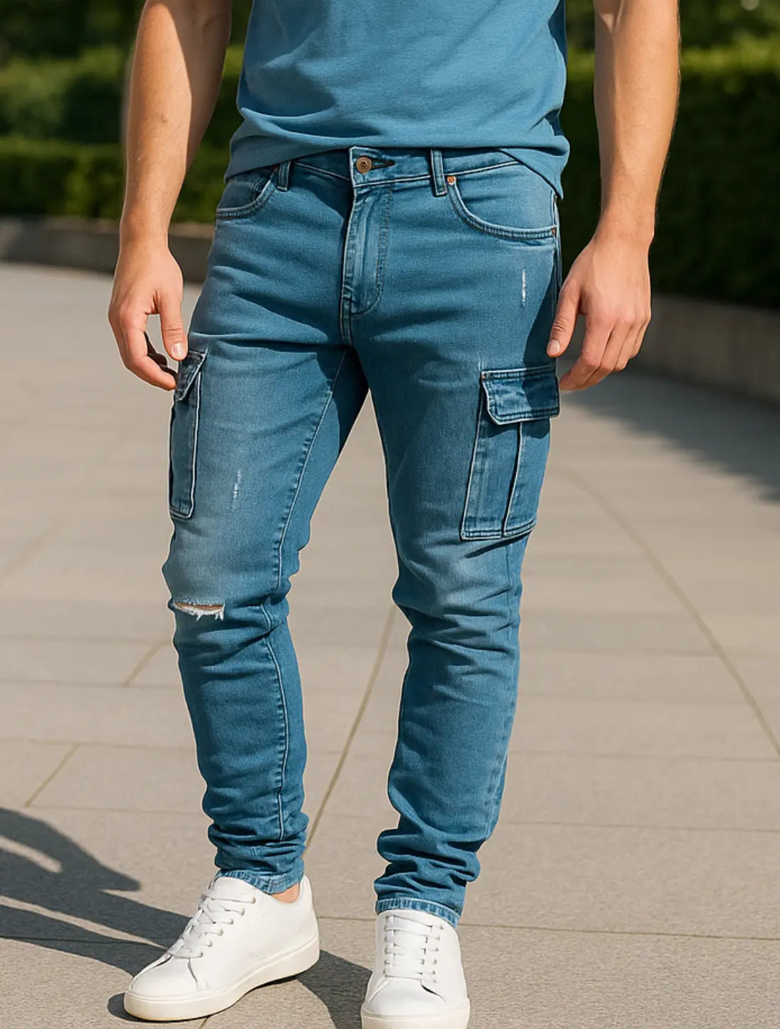 Heren Slim Fit Denim Cargo Broek, Stretch Skinny Jeans Met Zakken, Stijlvolle Casual Taps Toelopende Pasvorm | VIQA VIQA© NEDERLAND