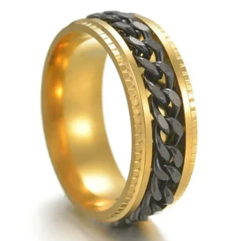 8mm Draaibare Spinring Voor Heren VIQA© NEDERLANDGoud-Zwart