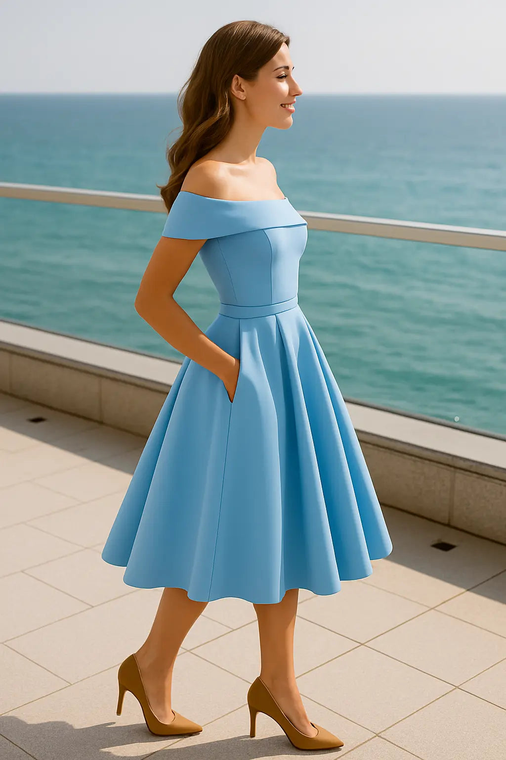 Dames Off-Shouder Satijn Gala Jurk, Maxi Jurk Met Zakken En Kant Op De Rug | VIQA VIQA© NEDERLAND