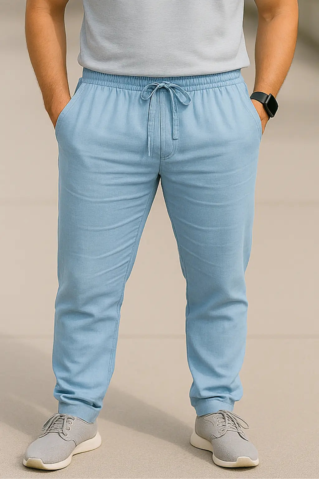 Heren Linnen Broek, Ademende Slim Pasvorm Broek, Casual Effen Kleur Casual Kleding | VIQA VIQA© NEDERLANDLichtblauw-2XL