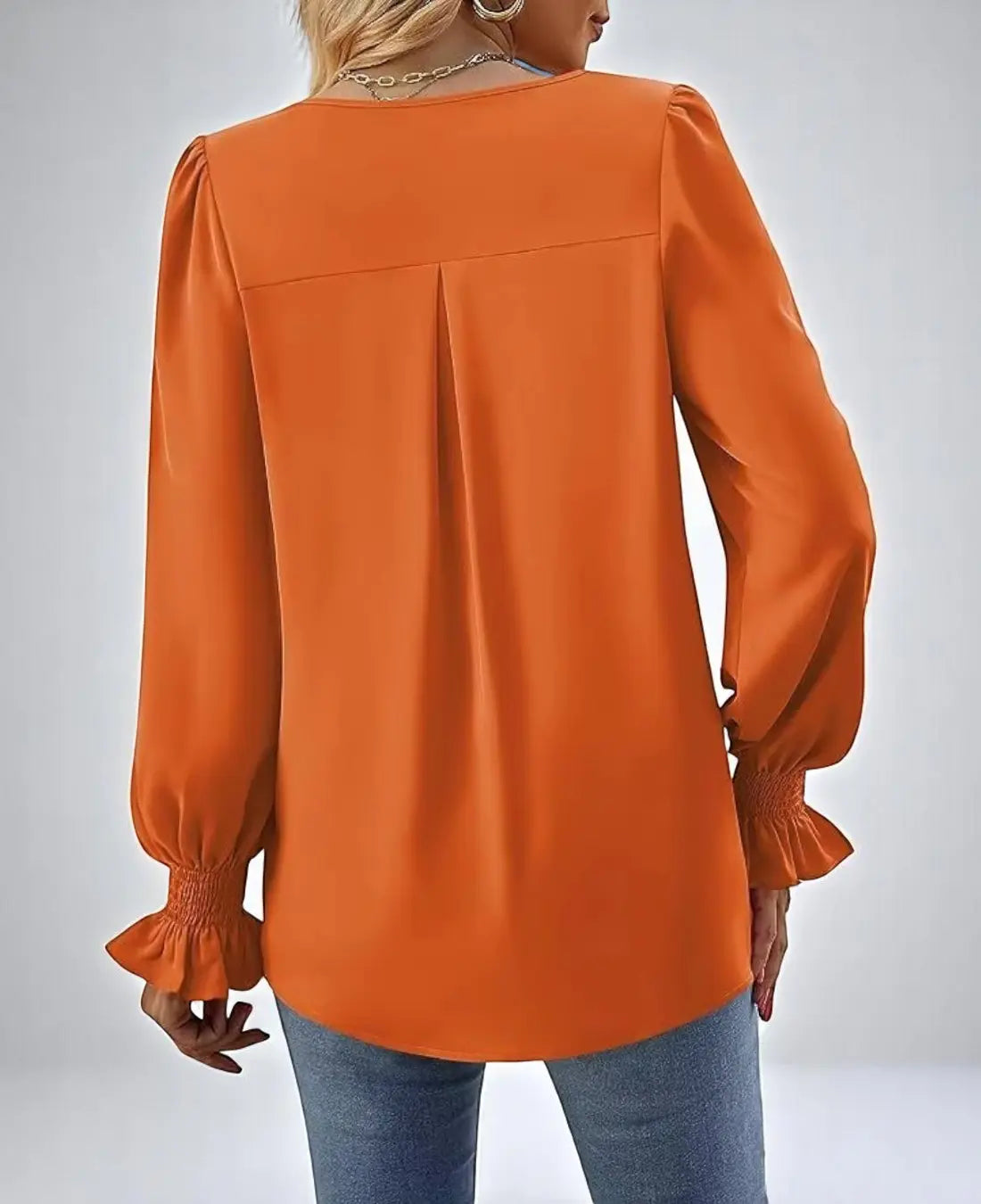 Nina Dames Oranje Blouse Met Lange Mouwen En Diepe V-Hals VIQA© NEDERLAND