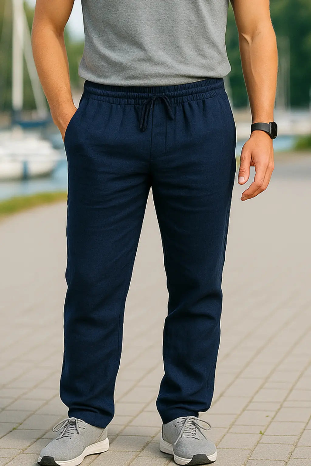 Heren Linnen Broek, Ademende Slim Pasvorm Broek, Casual Effen Kleur Casual Kleding | VIQA VIQA© NEDERLANDBlauw-2XL