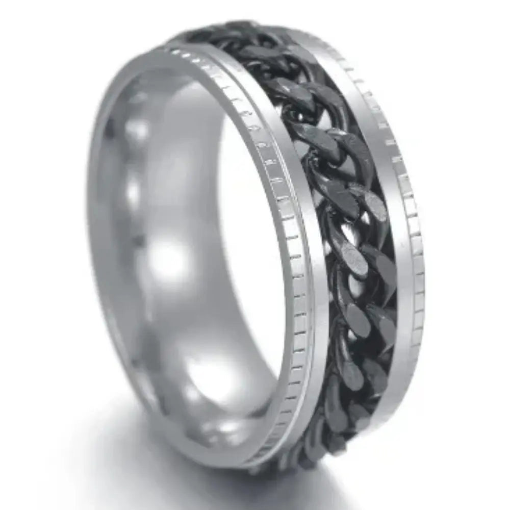 8mm Draaibare Spinring Voor Heren VIQA© NEDERLANDZilver-Zwart