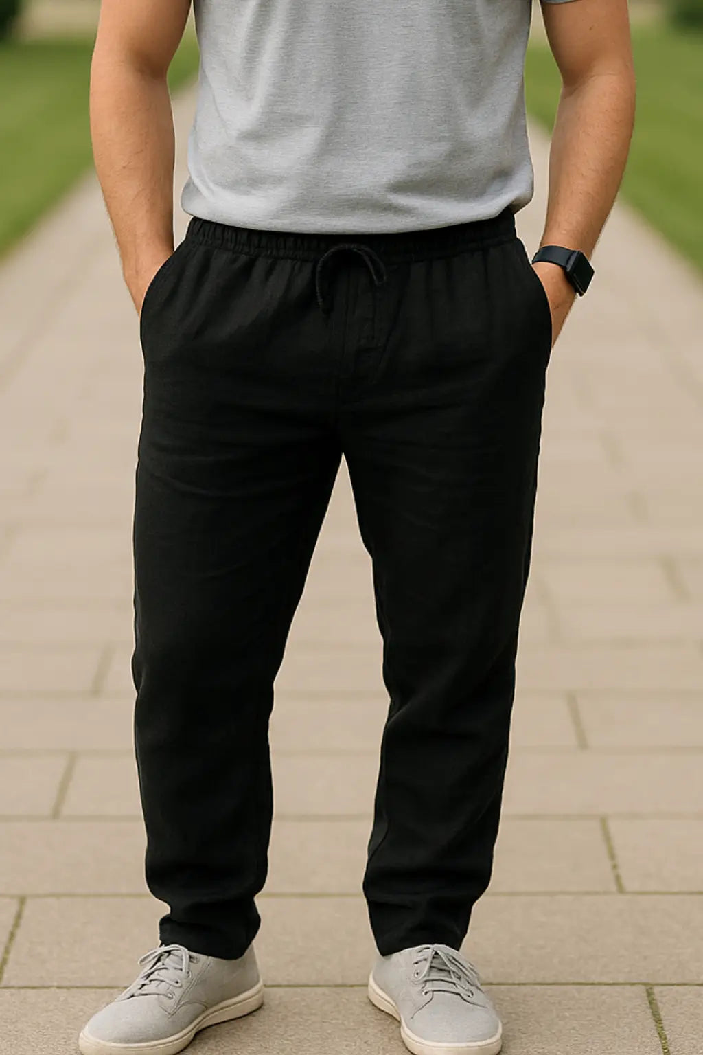 Heren Linnen Broek, Ademende Slim Pasvorm Broek, Casual Effen Kleur Casual Kleding | VIQA VIQA© NEDERLANDZwart-2XL