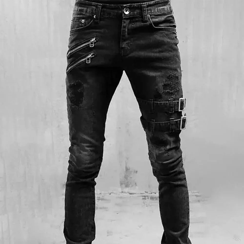 Heren Streetwear Skinny Jeans Met Gespen VIQA© NEDERLAND