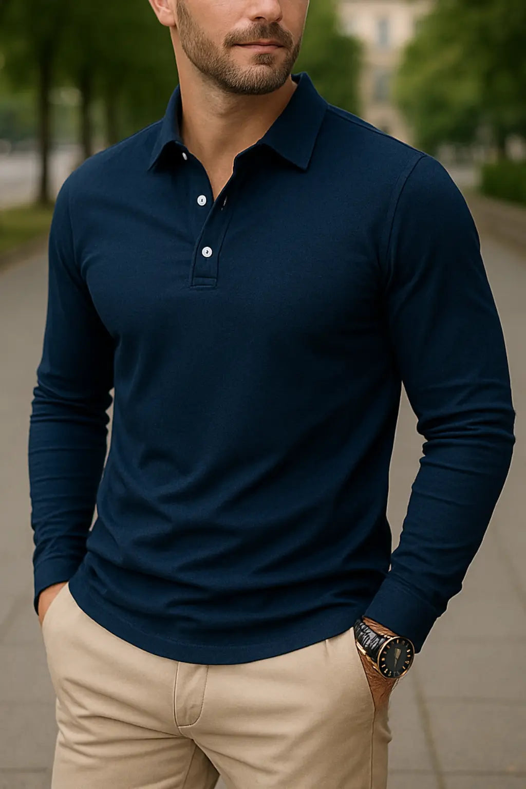 Heren Langmouwen Shirt, Wijde Pasvorm, Kralendetails, Lichtgewicht Top Voor Dagelijks Gebruik | VIQA VIQA© NEDERLANDBlauw / 2XL