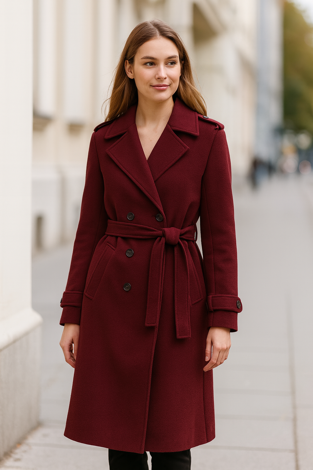 Elegante Bordeauxrode Trenchcoat voor Dames, Dubbel Geknoopt Windjack Met Riem Herfst Outerwear | VIQA VIQA© NEDERLAND