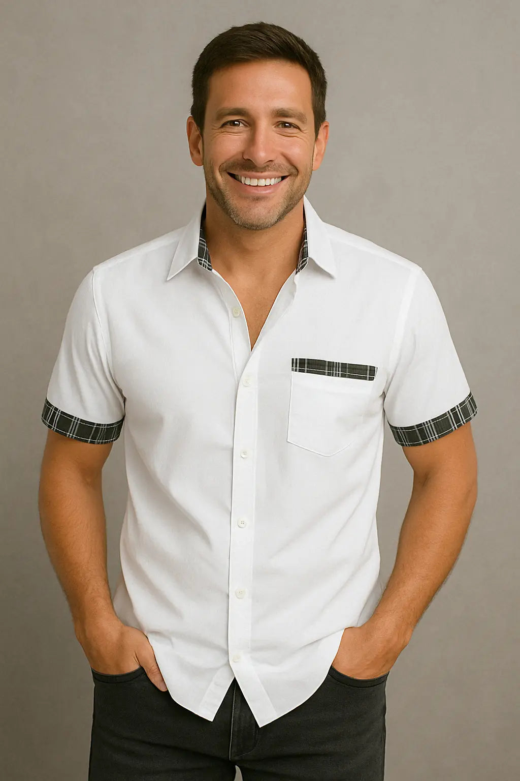 Dylan Heren Katoen Casual Overhemd Met Korte Mouwen VIQA© NEDERLANDWit-2XL