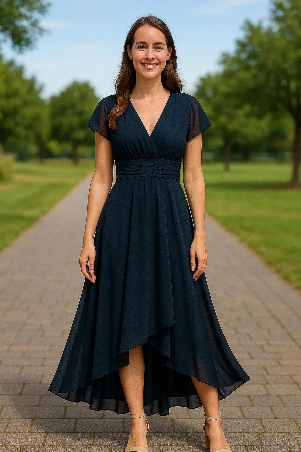 Dames Zomer Chiffon Maxi-jurk, V-Hals Hoge Taille Los Fit Elegante Lange Jurk | VIQA VIQA© NEDERLAND