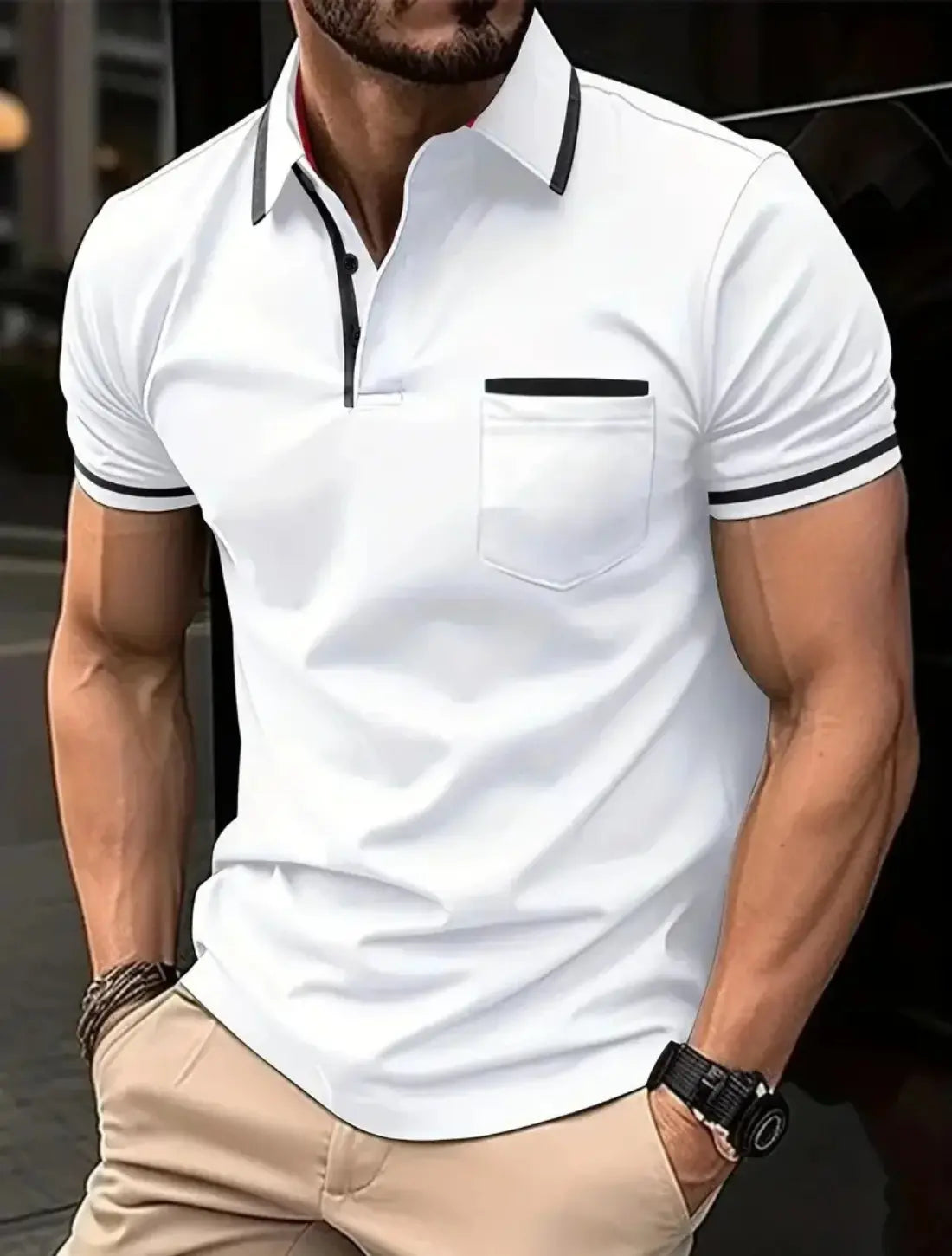 Heren Elegant Polo Shirt Met Zakken En Korte Mouwen VIQA© NEDERLANDWit-2XL
