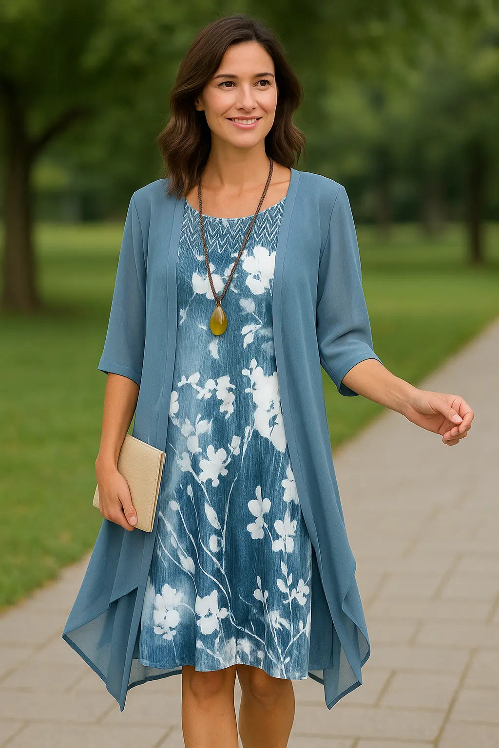 Dames Tweedelige Zomer Set, Losse Pasvorm Gedrukte Midi Jurk Met Lange Mouwen, Multikleur Outfit | VIQA VIQA© NEDERLAND