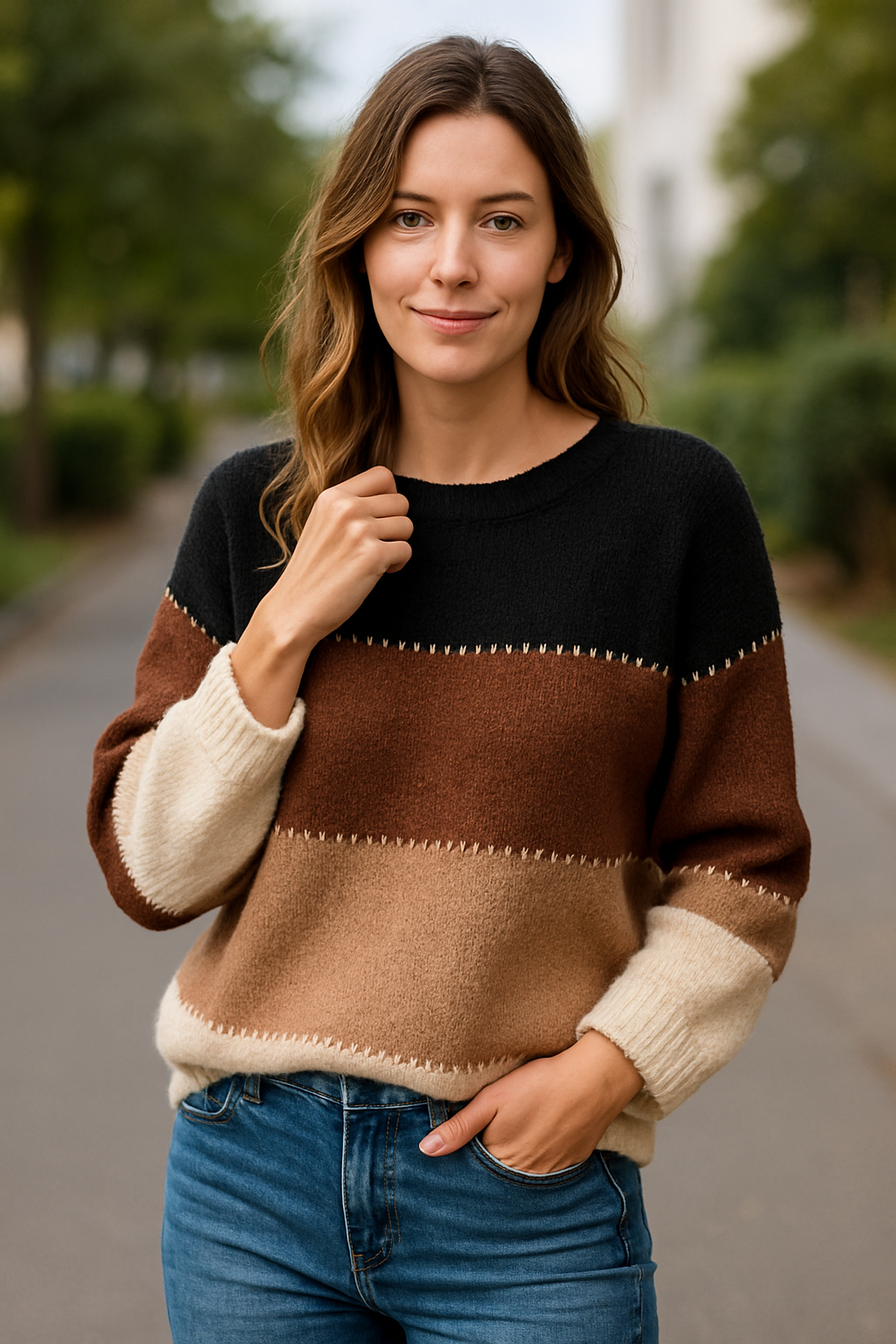 Gestreepte Trui, Los Gebreide Lange Mouwen Ronde Hals, Casual Herfst Winter Trui | VIQA VIQA© NEDERLAND