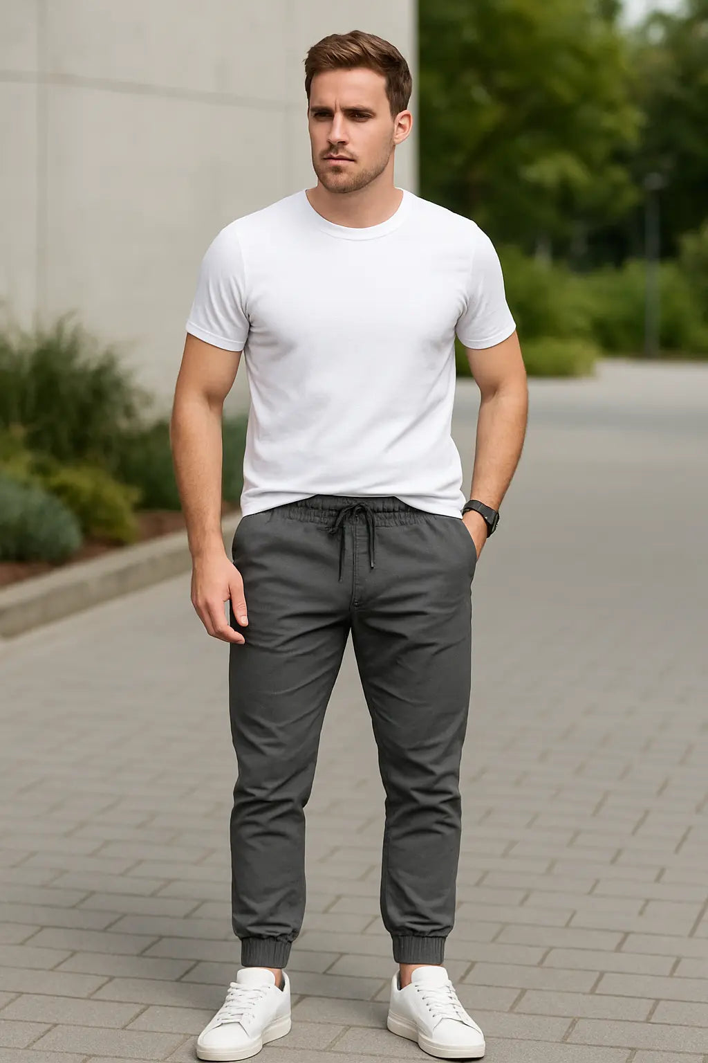 Heren Slim Pasvorm Werkbroek, Casual Broek Met Manchetten, Trendy Streetwear | VIQA VIQA© NEDERLAND
