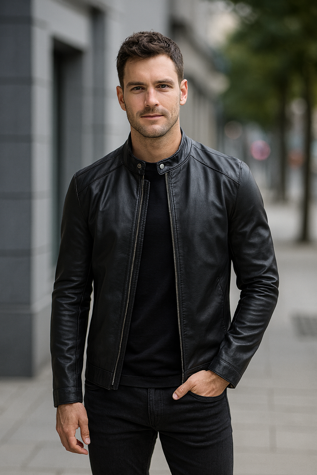 Slim Pasvorm Leren Jas Voor Heren, Motorjas Met Opstaande Kraag, Herfst En Winter Casual Mode | VIQA VIQA© NEDERLAND