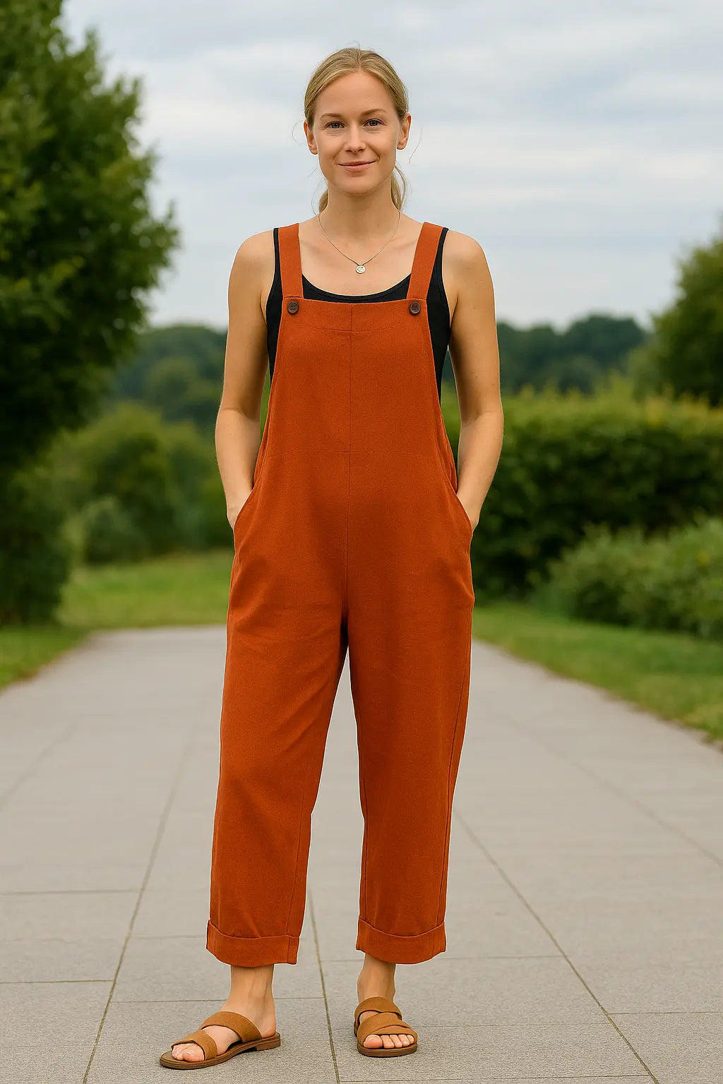 Zomerse Jumpsuit Voor Dames, Losvallende Romper Met Wijde Pijpen En Zakken, Effen Kleur, Schouderbandjes, Casual Kleding | VIQA VIQA© NEDERLAND
