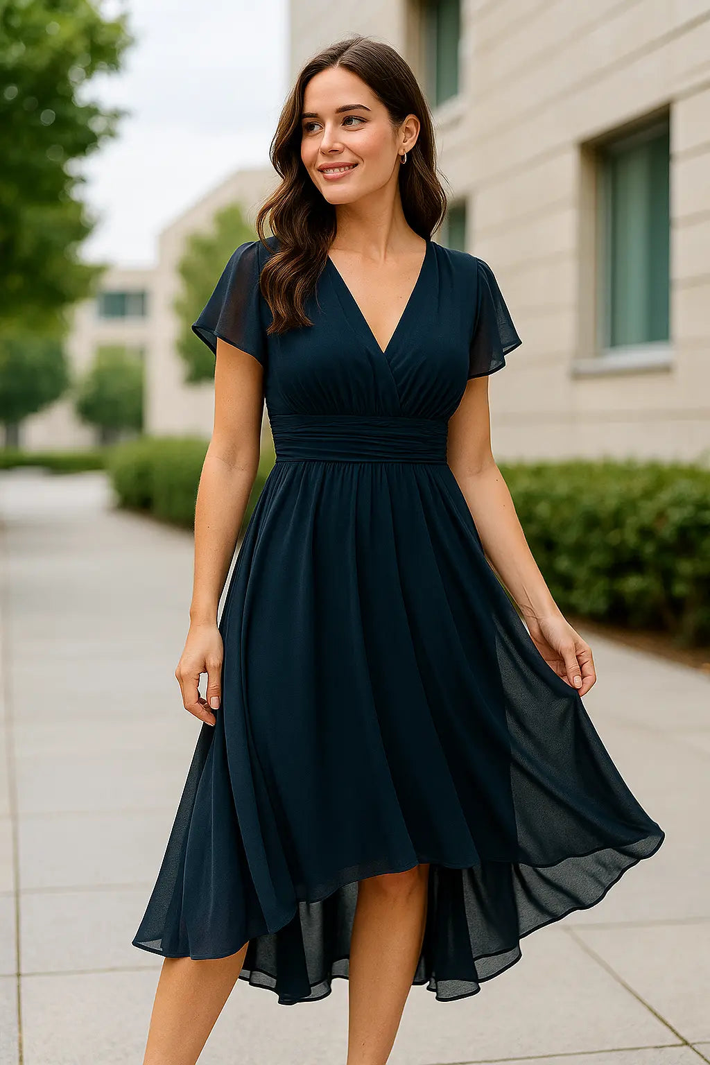 Dames Lange Zomerjurk, Chiffon V-Hals Hoge Taille Los Fit Maxi Dress, Elegant Fashion | VIQA VIQA© NEDERLAND