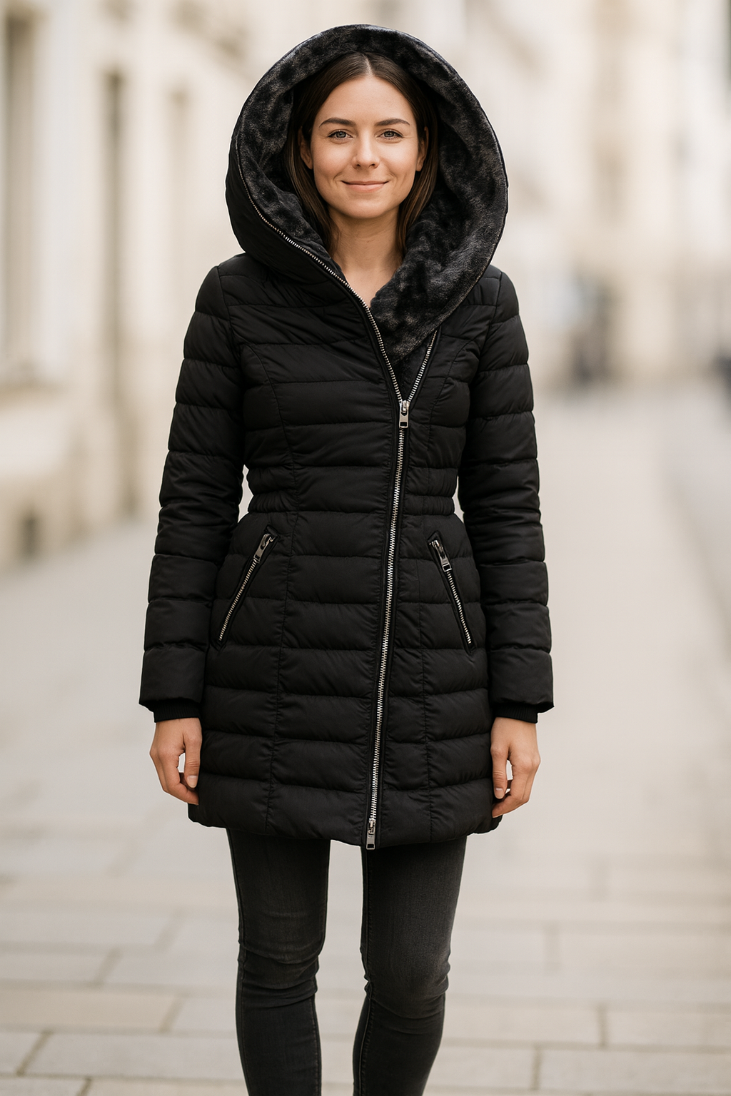 Dameswinterjas met capuchon, dikke lange gewatteerde jas, warme slanke casual herfstbovenkleding | VIQA VIQA© NEDERLAND