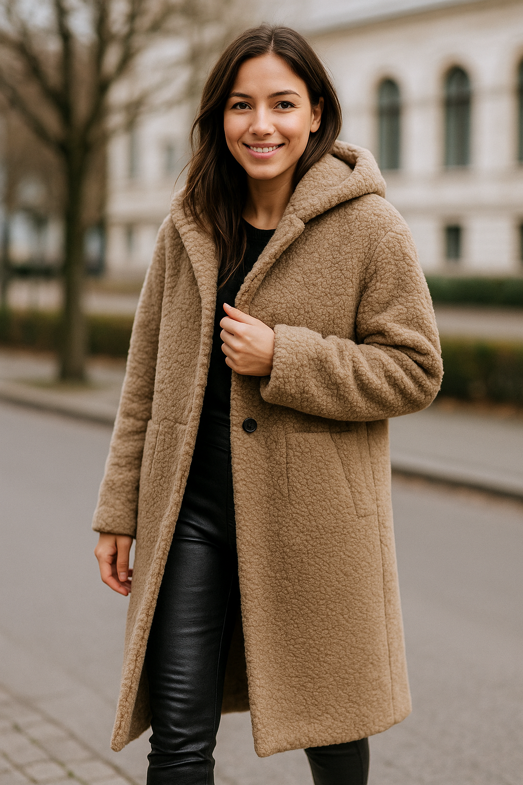 Dames Pluche Jas Met Capuchon, Lange Mouw Eenknoop Winter Warm Jas | VIQA VIQA© NEDERLAND