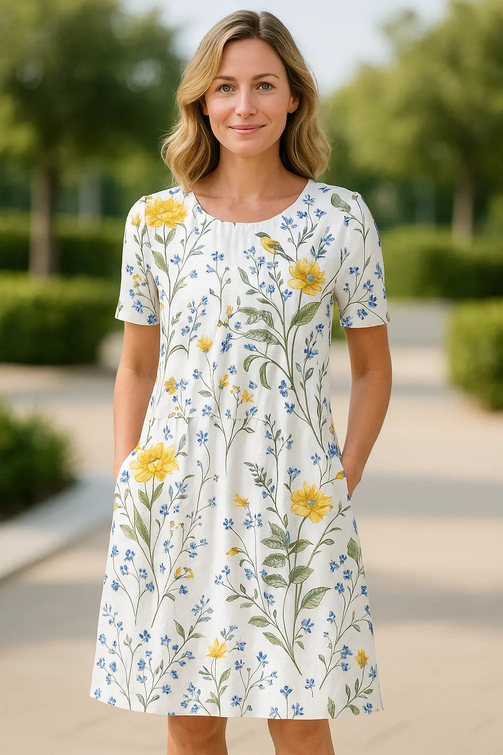 Dames Bloemen Midi Jurk, Zomer Ronde Hals Korte Mouwen Casuele Homewear | VIQA VIQA© NEDERLAND