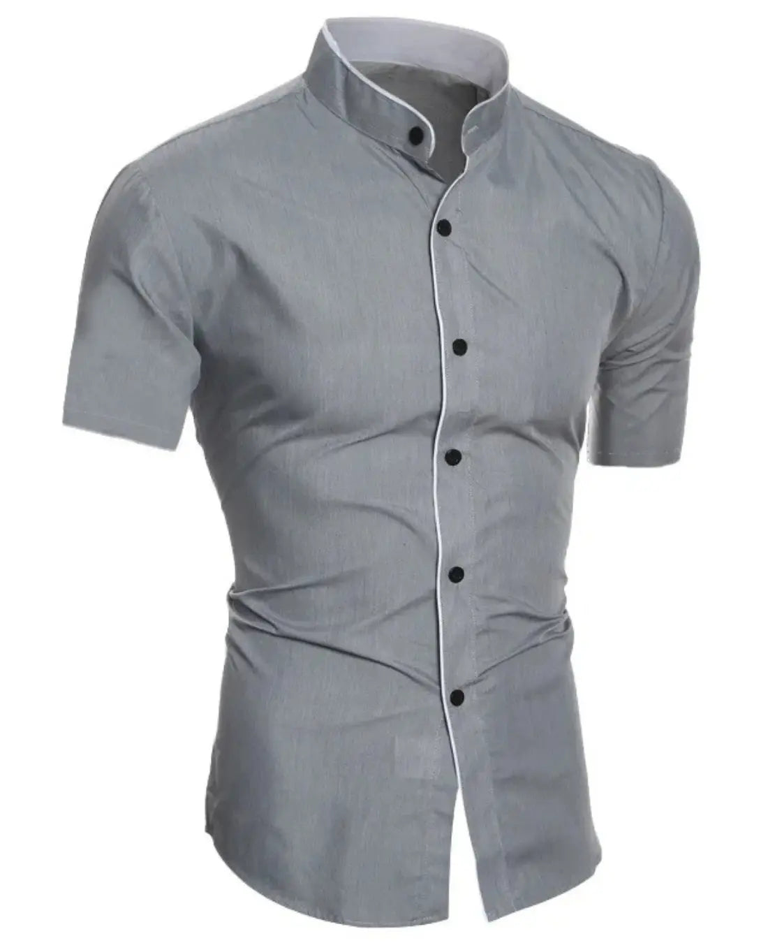 Heren Overhemd Met Korte Mouwen, Slim Fit Casual Staande Kraag, Lichtgewicht En Ademende Top | VIQA VIQA© NEDERLANDGrijs-2XL