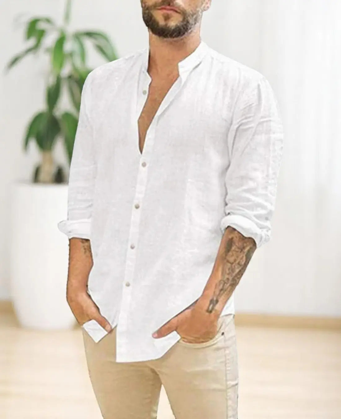 Casual Heren Katoen Overhemd Met Lange Mouwen VIQA© NEDERLANDWit-2XL