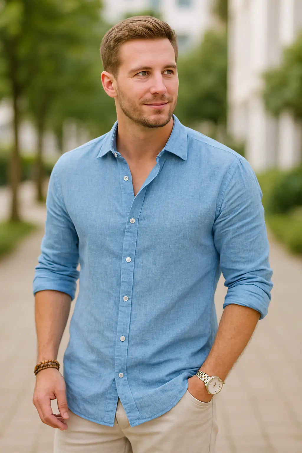 Herenkatoenen Linnen Overhemd, Lange Mouwen, Effen Kleur, Casual Stijl | VIQA VIQA© NEDERLAND