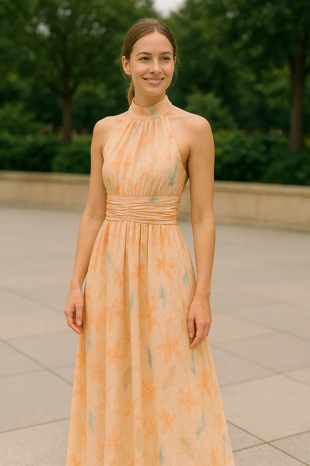 Dames Mouwloze Maxi Zomerjurk, Elegante Gedrukte Rugloze Vakantie Stijl, Sexy V-Hals Mode | VIQA VIQA© NEDERLAND