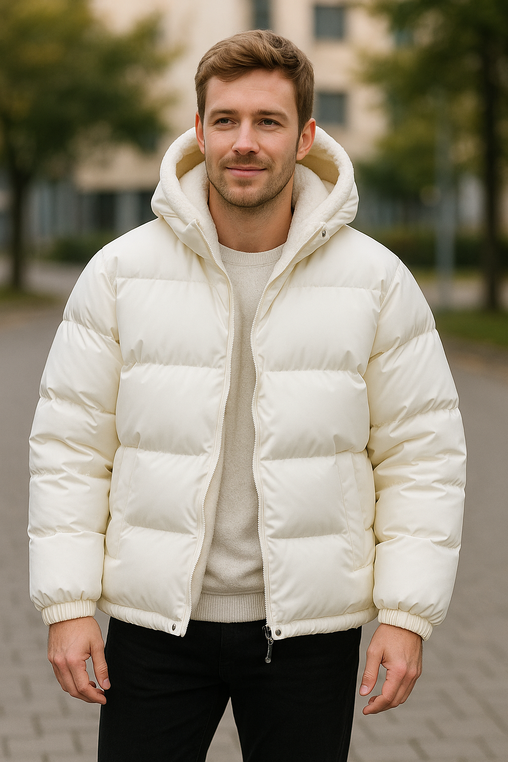 Katoenen gewatteerde herenjas met capuchon van lamswol, dik gevoerde winterjas, modieuze tweedelige stijl | VIQA VIQA© NEDERLAND