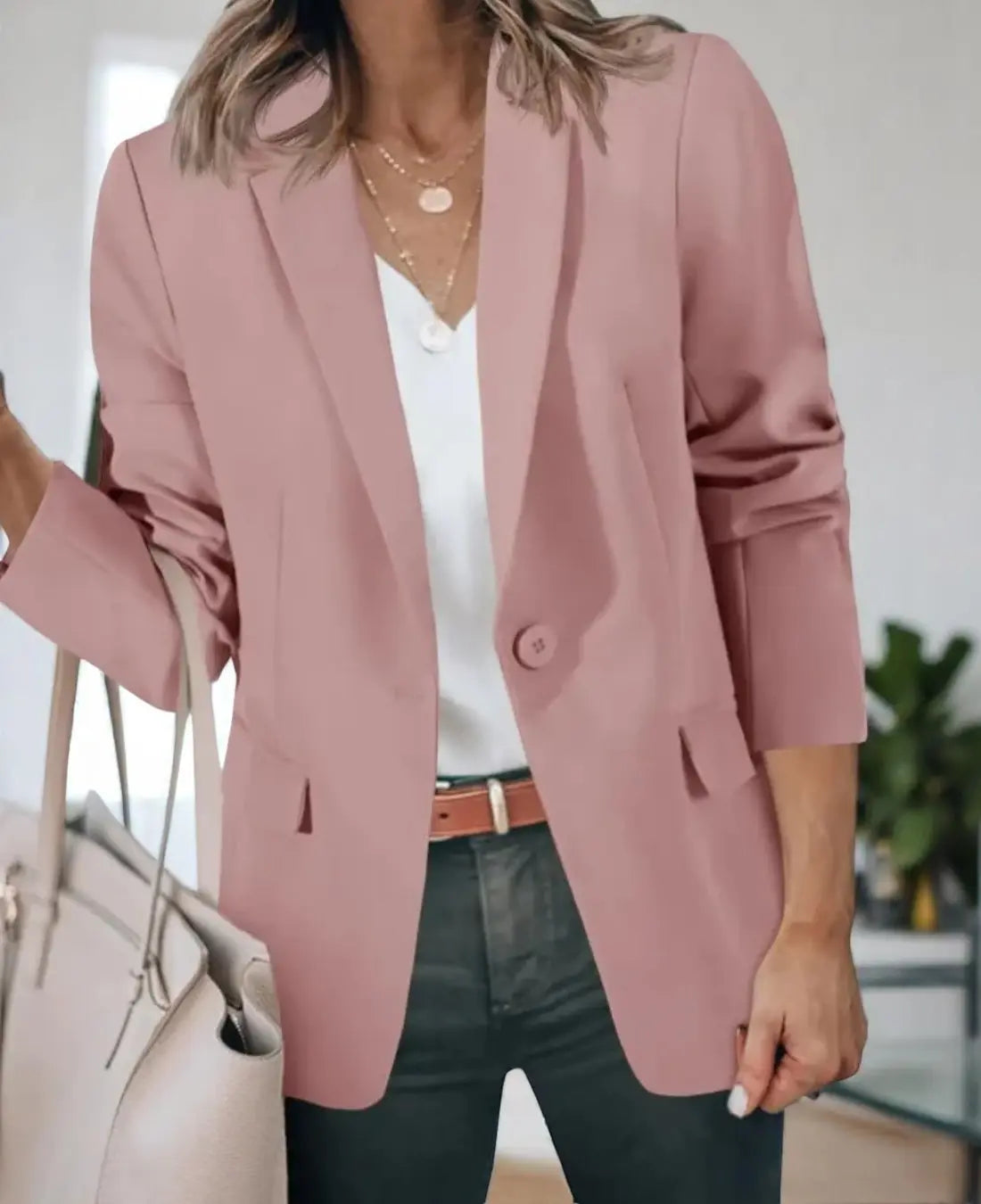 Dames Formele Blazer Met Zakken En Klassieke Revers VIQA© NEDERLANDRoze-2XL