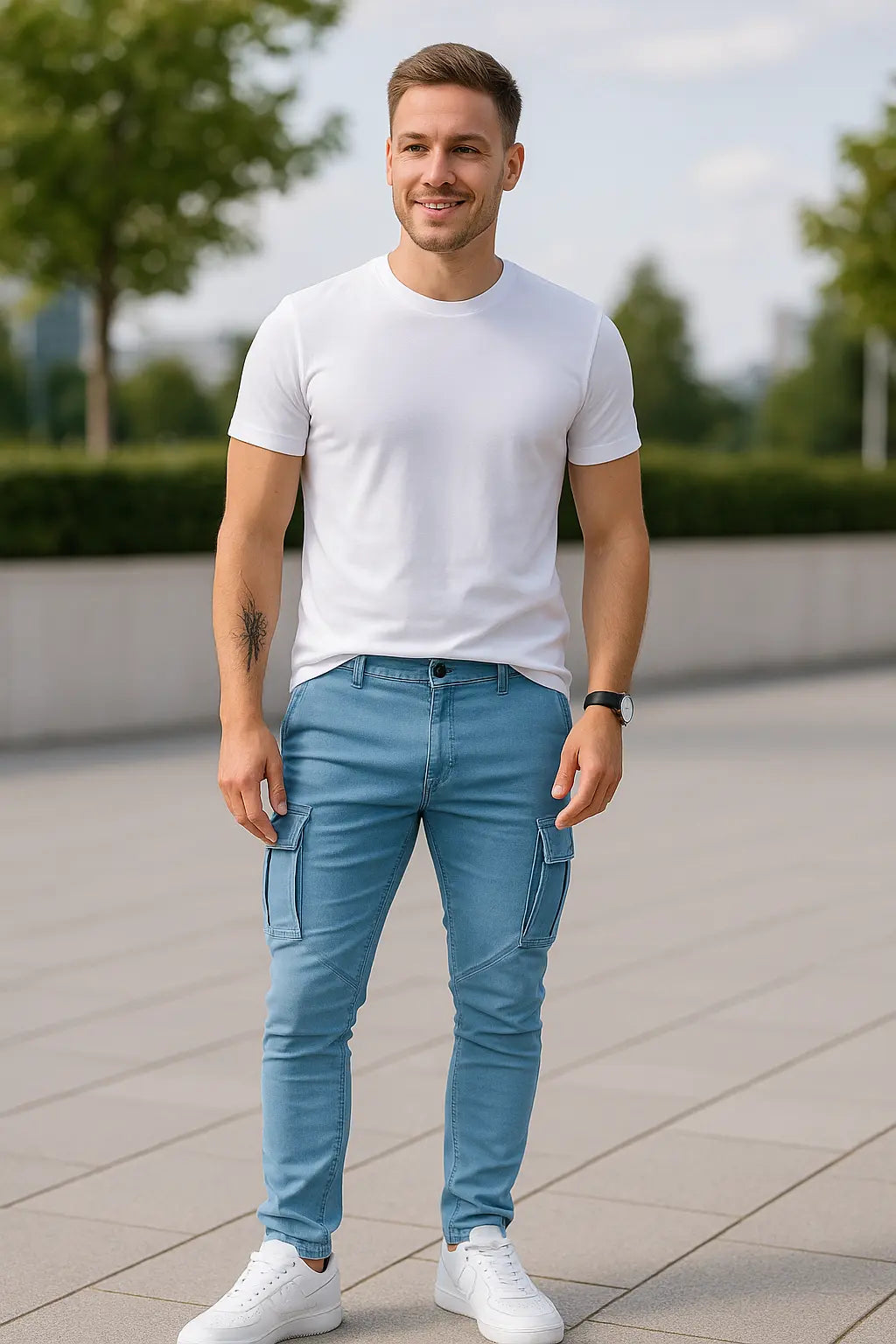 Heren Denim Cargo Jeans, Slim Fit Elastische Midden Taille Meerdere Zakken Casual Streetwear Broek | VIQA VIQA© NEDERLAND