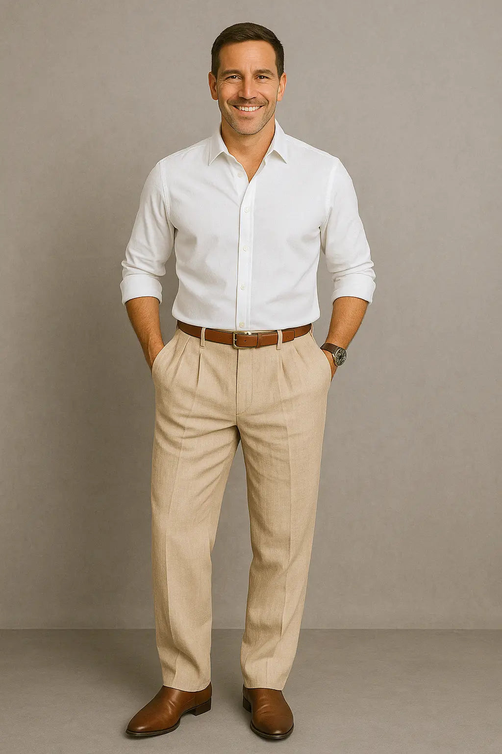 Mason Heren Broek Linnen Katoen Zakenbroek VIQA© NEDERLANDKaki-2XL