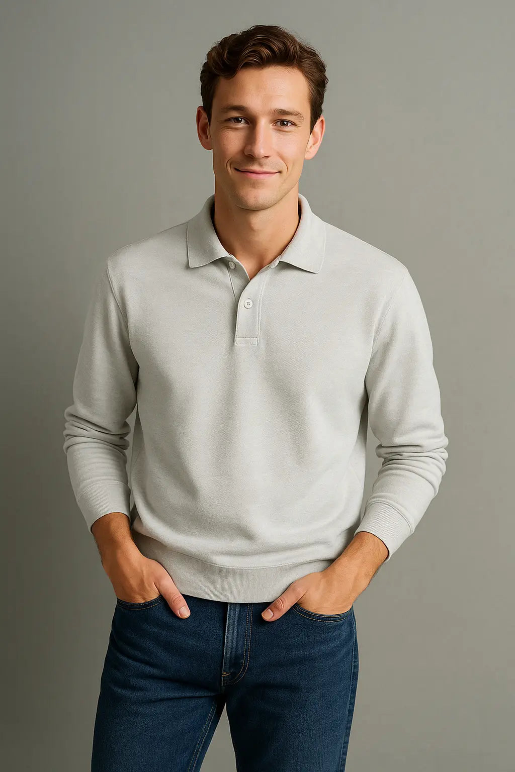 Darren Heren Zomerpolo Met Lange Mouwen VIQA© NEDERLANDWit-2XL