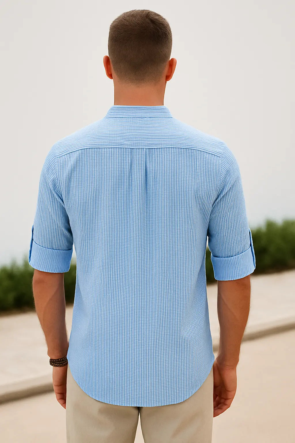 Heren Casual Shirt Met Lange Mouwen, Opstaande Kraag, Knoopsluiting En Halfopen Print | VIQA VIQA© NEDERLAND