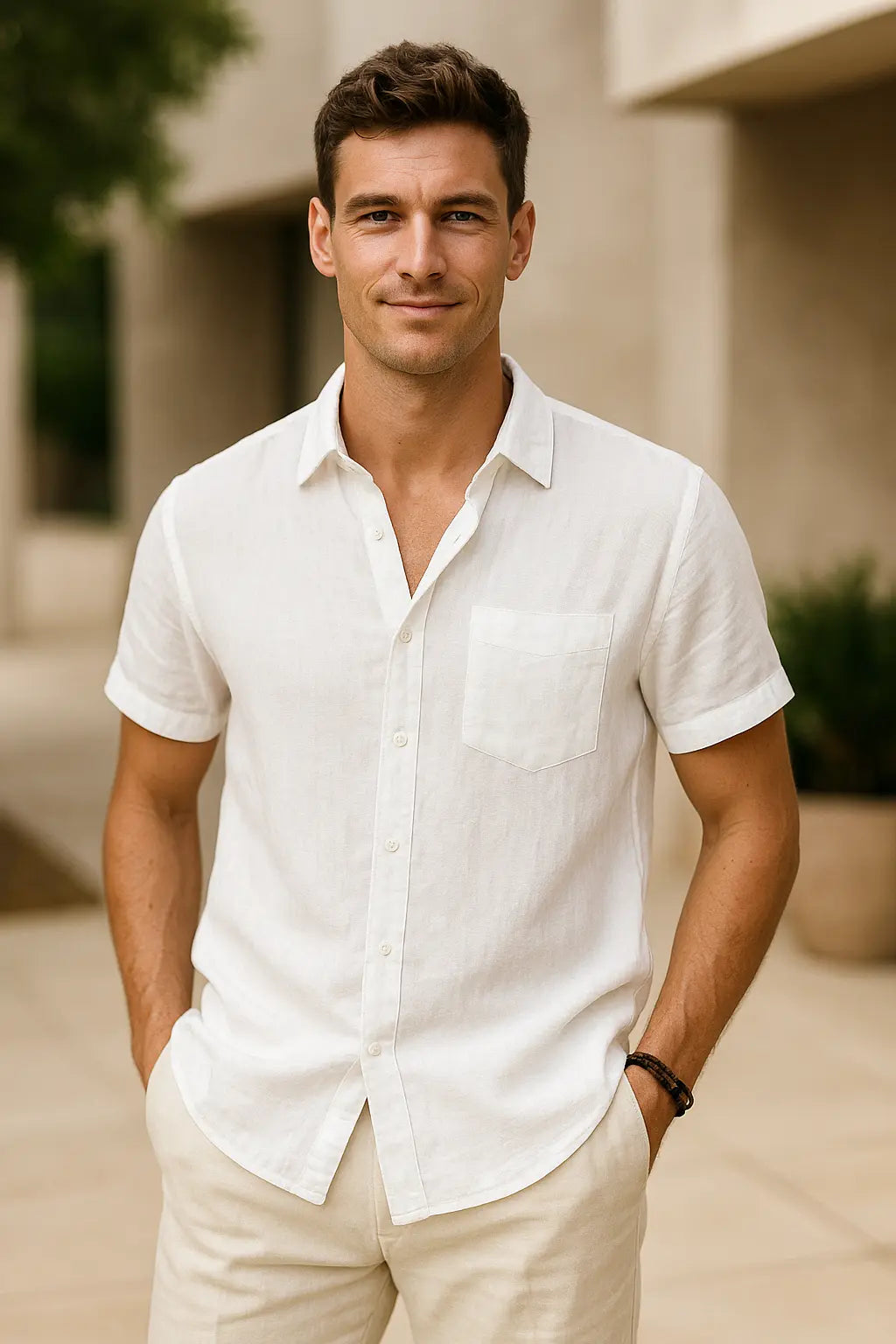 Heren Shirt Met Korte Mouwen, Zomerse Casual Strandkleding, Effen Kleur Gedraaide Kraag | VIQA VIQA© NEDERLAND