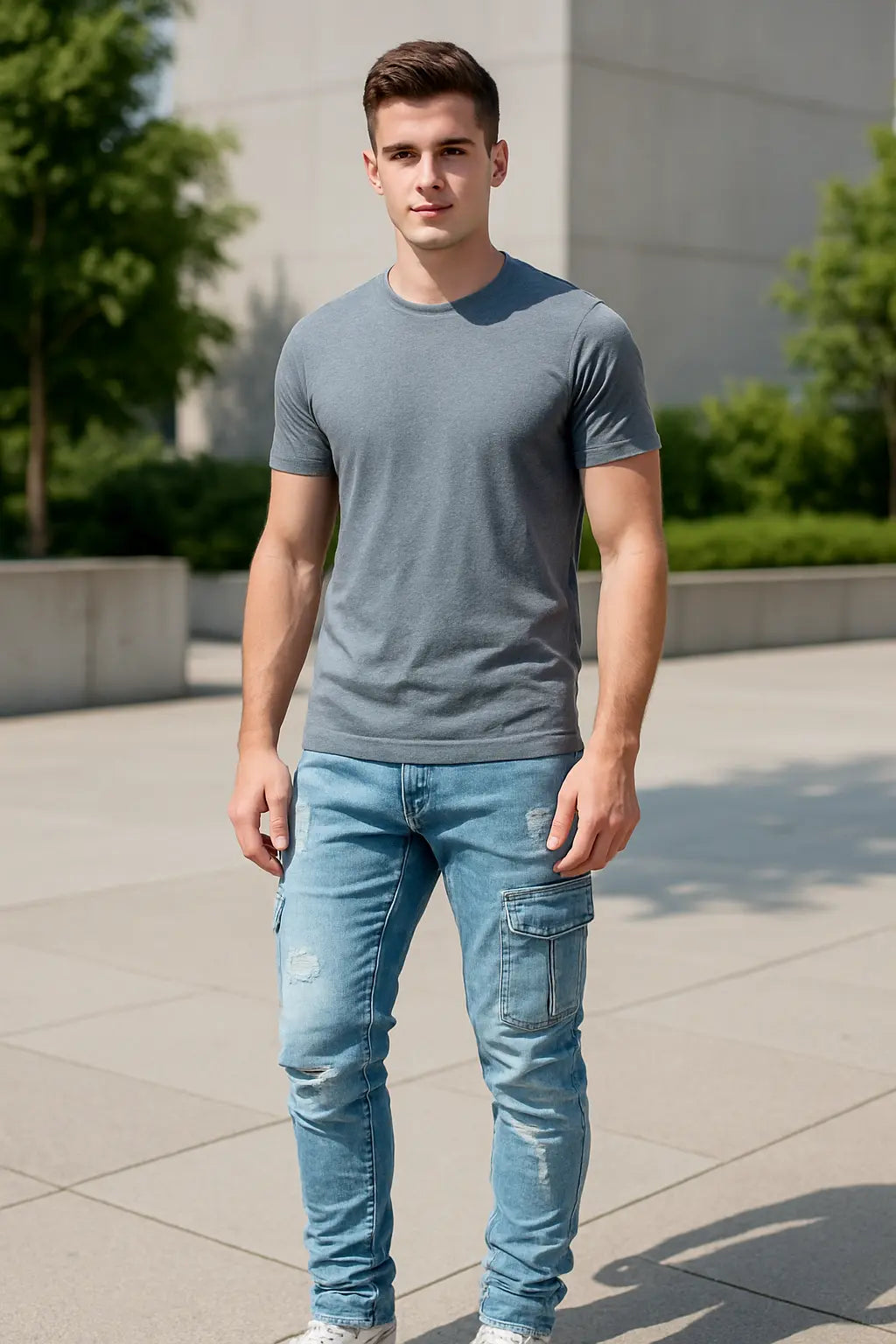 Heren Slim Fit Denim Cargo Broek, Stretch Skinny Jeans Met Zakken, Stijlvolle Casual Taps Toelopende Pasvorm | VIQA VIQA© NEDERLANDLichtblauw-2XL