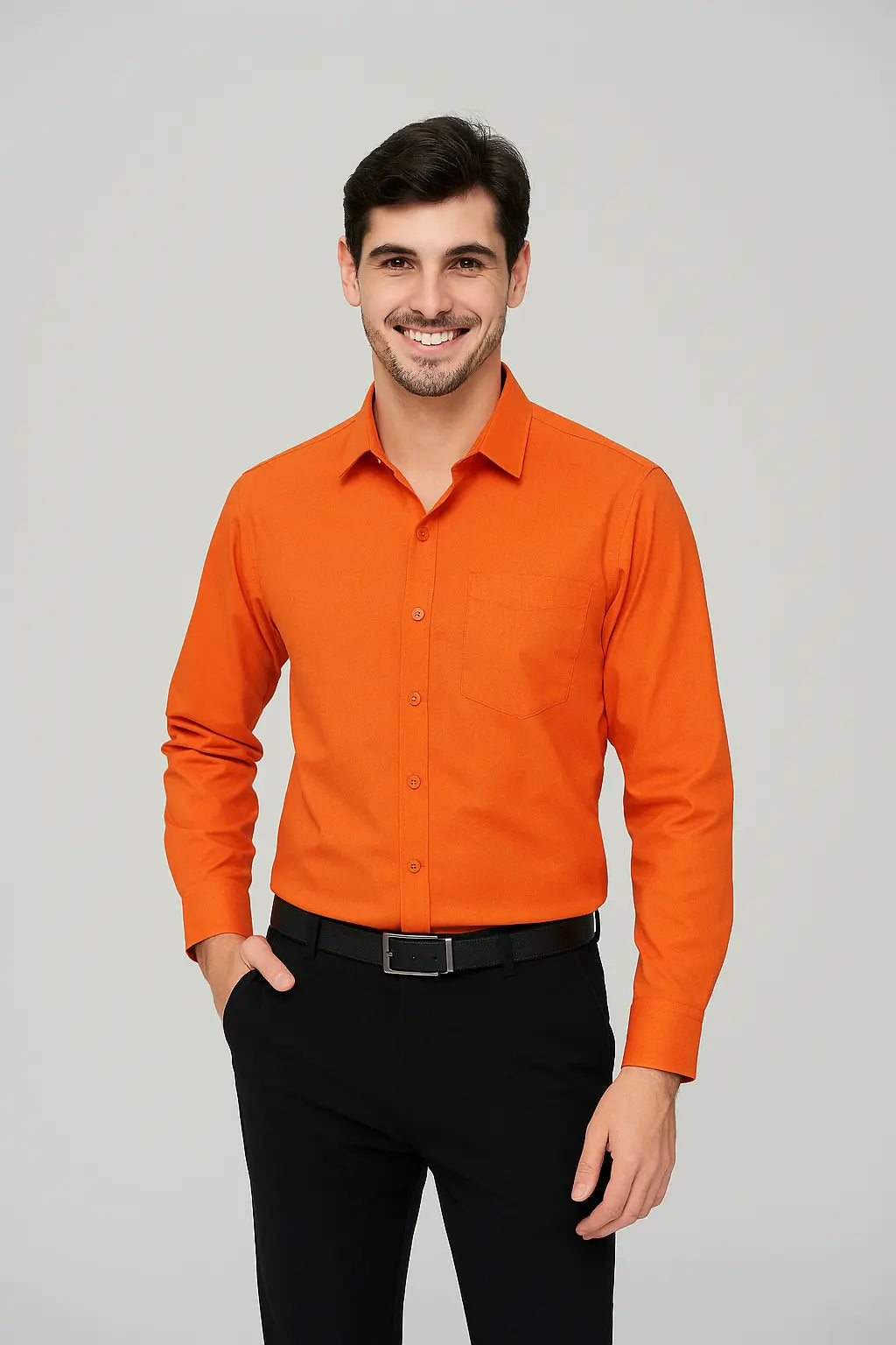 Elbert Heren Oranje Stretch Shirt Met Lange Mouwen VIQA© NEDERLAND