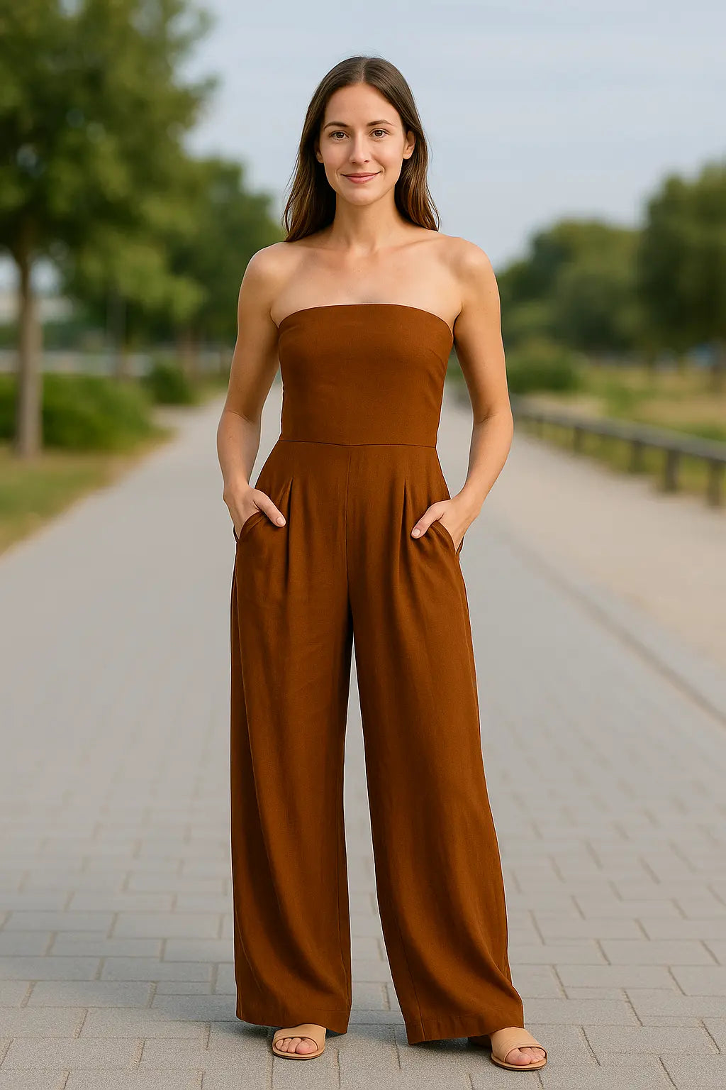 Sexy Rugloze Jumpsuit Voor Dames, Off-Shouder Bodysuit Met Wijde Broekspijpen En Zakken, Zomerse Casual Outfit | VIQA VIQA© NEDERLAND