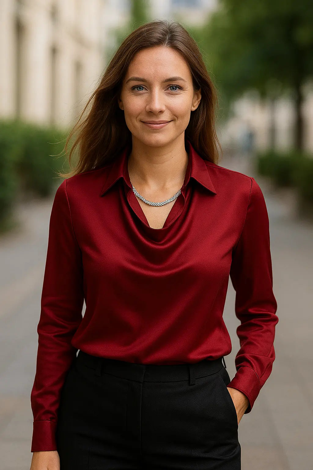 Elegante Lange Mouw Blouse, Effen Kleur Bloemenprint Zomer Kantoor Chic Shirt | VIQA VIQA© NEDERLAND