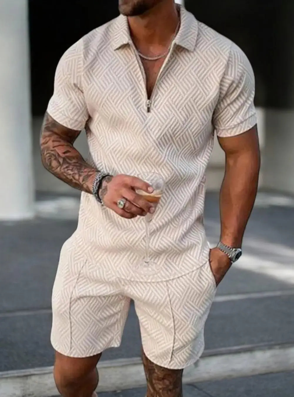 Jimmie Heren Zomer Overhemd En Broek Set VIQA© NEDERLANDBeige-XL