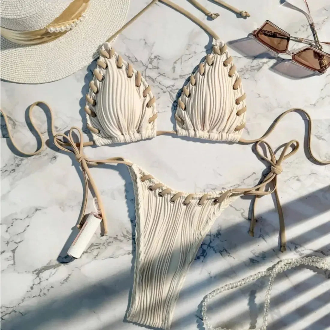 Dames Braziliaanse Badpak, Sexy Tweedelig Bikiniset, Zomer Zwemkleding | VIQA VIQA© NEDERLANDBiege-2XL